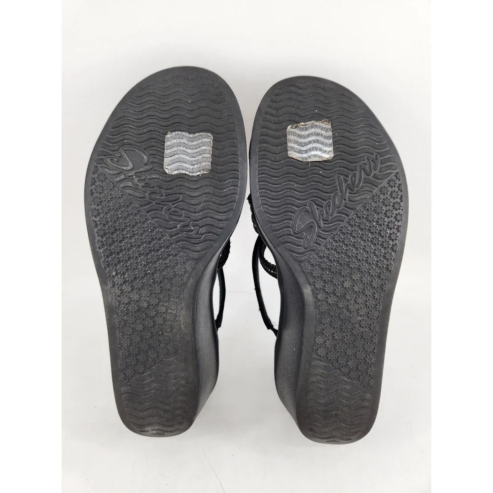 Skechers Cali Rumble On Classy Way Wedge Sandals Womens 7 Black Strappy Shimmer